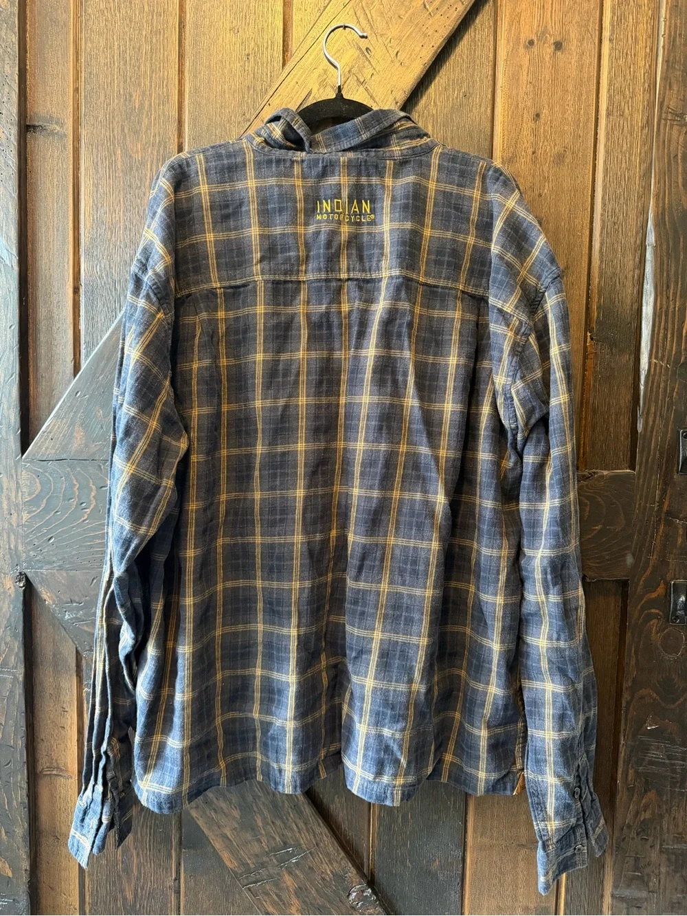 Indian Motorcycle Flannel Shirt 3XL Blue Yellow Plaid Western Workwear Button